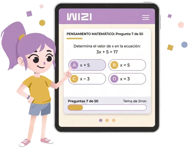 Estudiante usando la app WIZI para preparar el examen KP